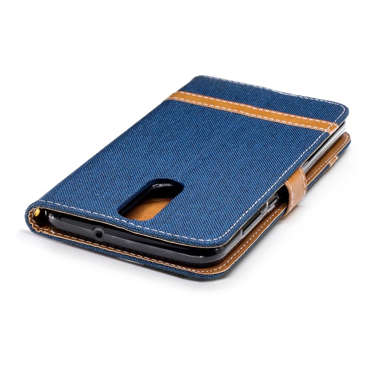 Two-tone Jean Cloth PU Leather Cell Phone Case for Huawei Mate 10 Lite / nova 2i / Maimang 6 / Honor 9i (India) - Dark Blue-9