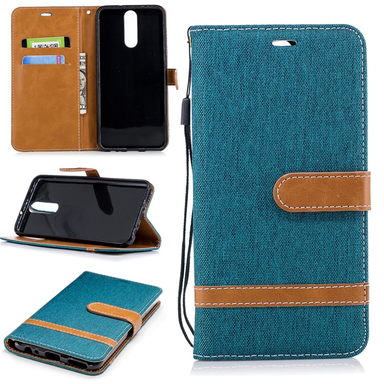 Two-tone Jean Cloth Leather Card Holder Mobile Cover for Huawei Mate 10 Lite / nova 2i / Maimang 6 / Honor 9i (India) - Green-1