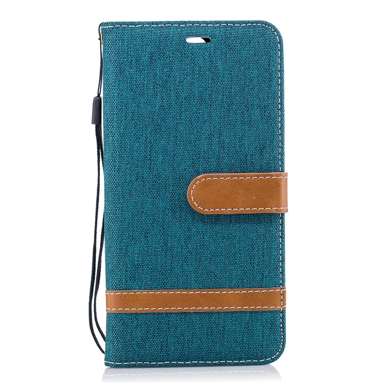 Two-tone Jean Cloth Leather Card Holder Mobile Cover for Huawei Mate 10 Lite / nova 2i / Maimang 6 / Honor 9i (India) - Green-2