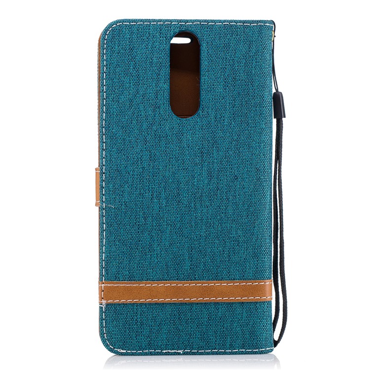 Two-tone Jean Cloth Leather Card Holder Mobile Cover for Huawei Mate 10 Lite / nova 2i / Maimang 6 / Honor 9i (India) - Green-3