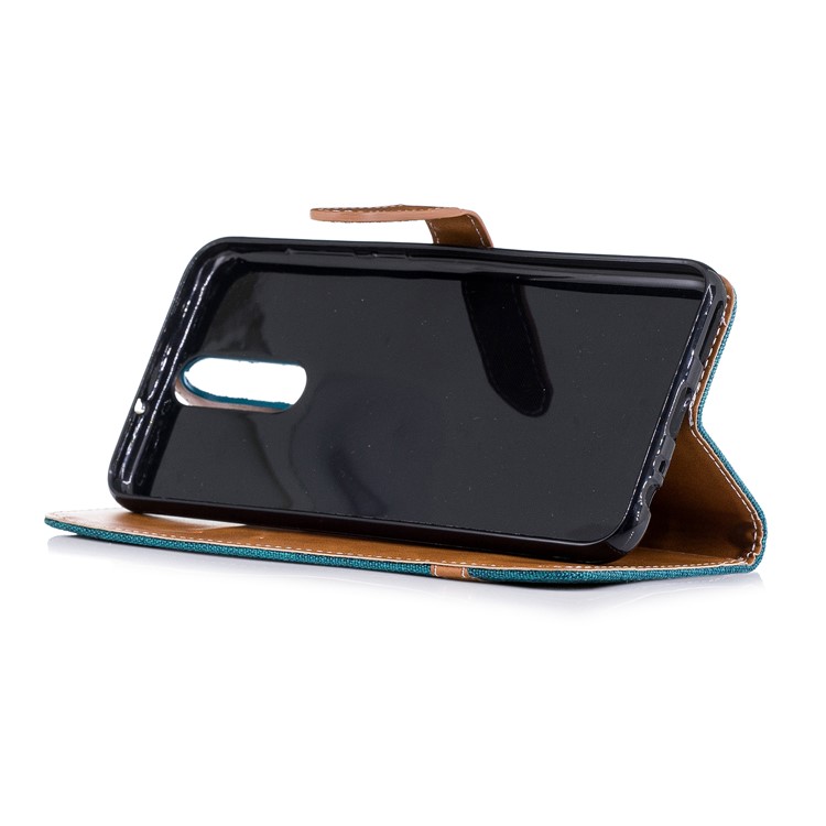 Two-tone Jean Cloth Leather Card Holder Mobile Cover for Huawei Mate 10 Lite / nova 2i / Maimang 6 / Honor 9i (India) - Green-7
