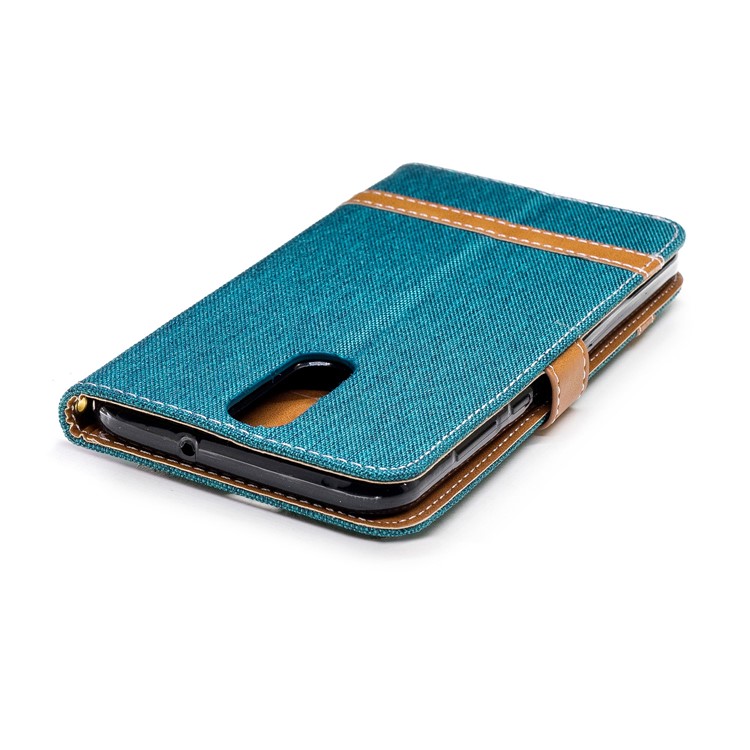 Two-tone Jean Cloth Leather Card Holder Mobile Cover for Huawei Mate 10 Lite / nova 2i / Maimang 6 / Honor 9i (India) - Green-9