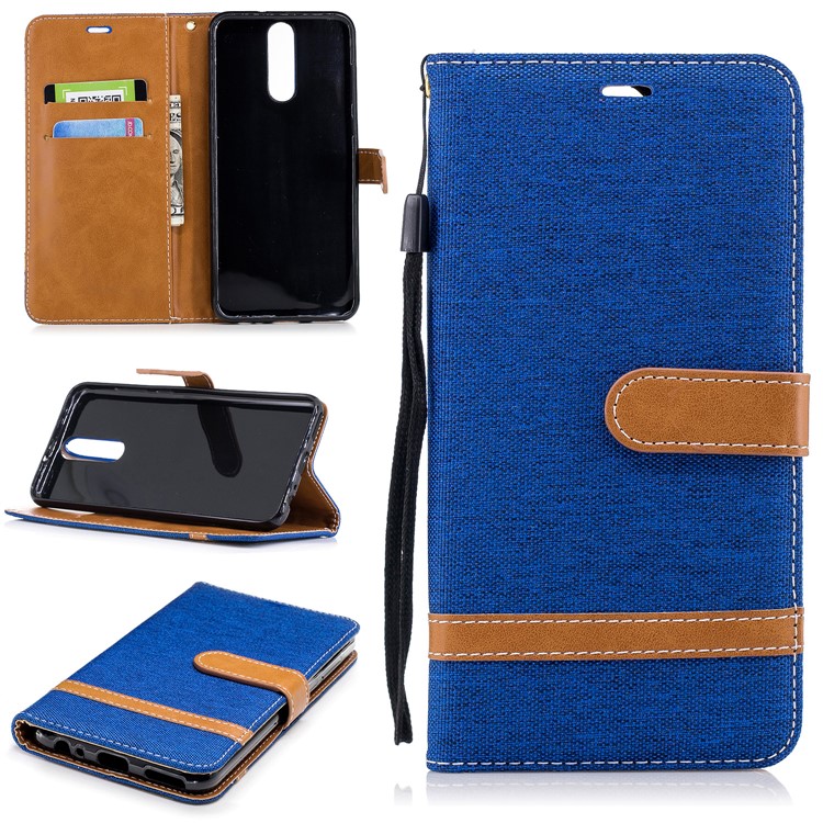 Two-tone Jean Cloth PU Leather Cover Case for Huawei Mate 10 Lite / nova 2i / Maimang 6 / Honor 9i (India) - Baby Blue-1