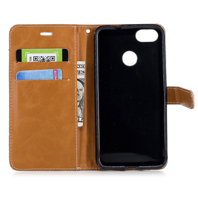 Contrast Color Jean Cloth PU Leather Case Shell for Huawei P9 lite mini/Y6 Pro (2017)/Enjoy 7 - Grey-10