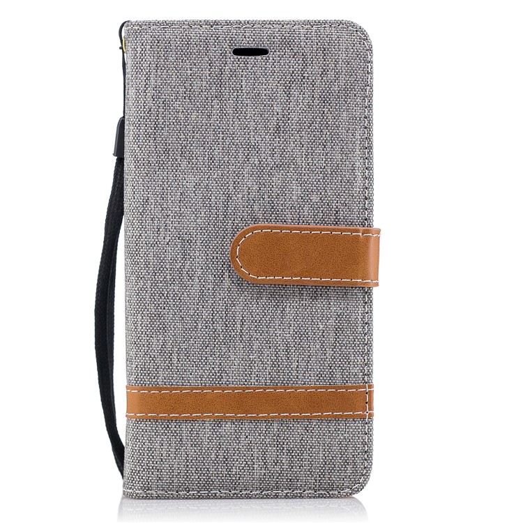 Contrast Color Jean Cloth PU Leather Case Shell for Huawei P9 lite mini/Y6 Pro (2017)/Enjoy 7 - Grey-2