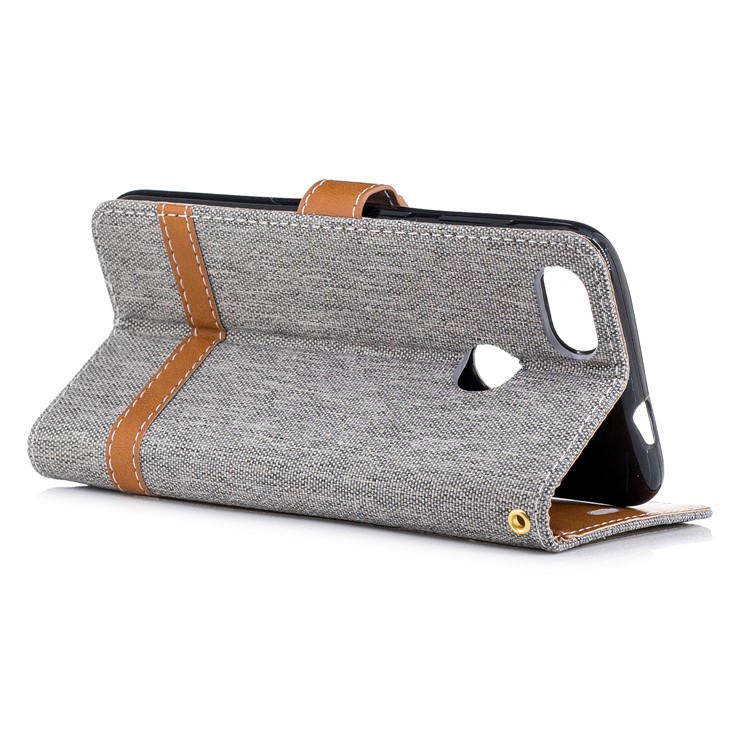 Contrast Color Jean Cloth PU Leather Case Shell for Huawei P9 lite mini/Y6 Pro (2017)/Enjoy 7 - Grey-6