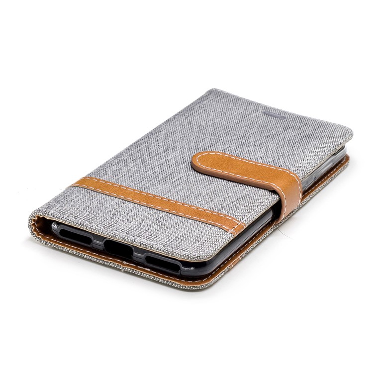 Contrast Color Jean Cloth PU Leather Case Shell for Huawei P9 lite mini/Y6 Pro (2017)/Enjoy 7 - Grey-8