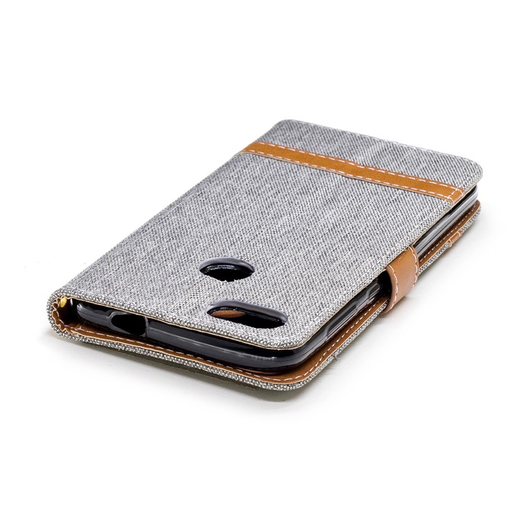 Contrast Color Jean Cloth PU Leather Case Shell for Huawei P9 lite mini/Y6 Pro (2017)/Enjoy 7 - Grey-9