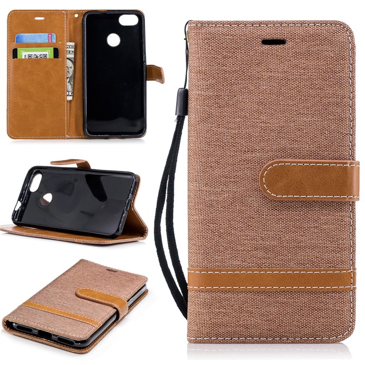 Contrast Color Jean Cloth PU Leather Shell for Huawei P9 lite mini/Y6 Pro (2017)/Enjoy 7 - Khaki-1
