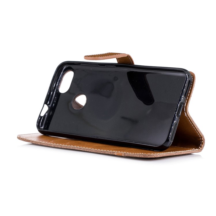 Contrast Color Jean Cloth PU Leather Shell for Huawei P9 lite mini/Y6 Pro (2017)/Enjoy 7 - Khaki-7