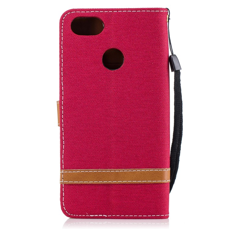 Bi-color Jean Cloth PU Leather Wallet Phone Casing for Huawei P9 lite mini/Y6 Pro (2017)/Enjoy 7 - Red-3