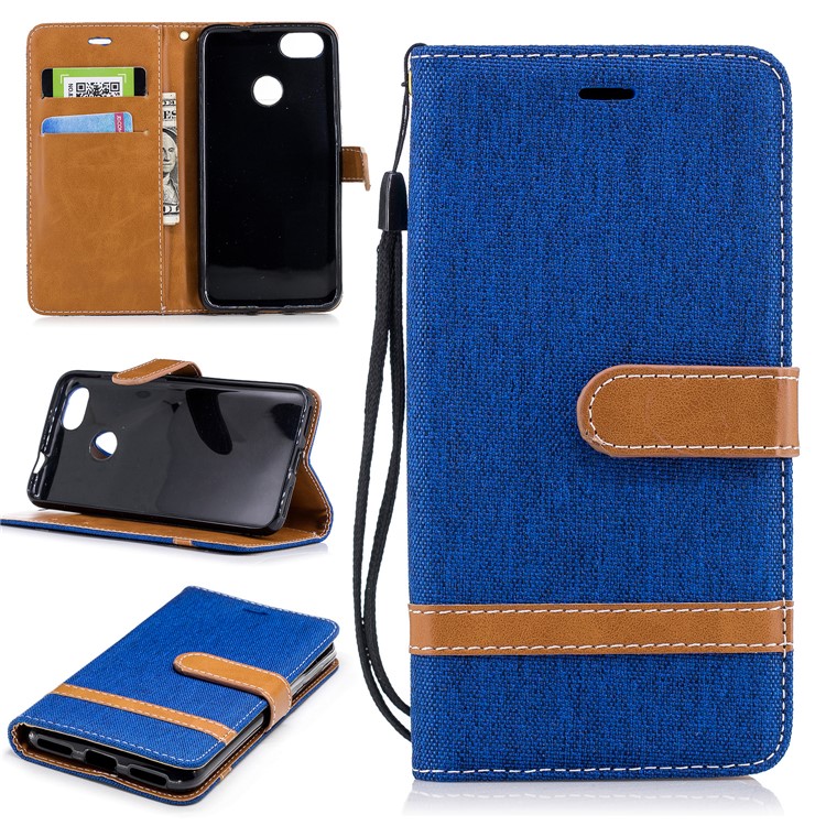 Jean Cloth PU Leather Mobile Phone Cover with Stand for Huawei P9 lite mini/Y6 Pro (2017)/Enjoy 7 - Baby Blue-1