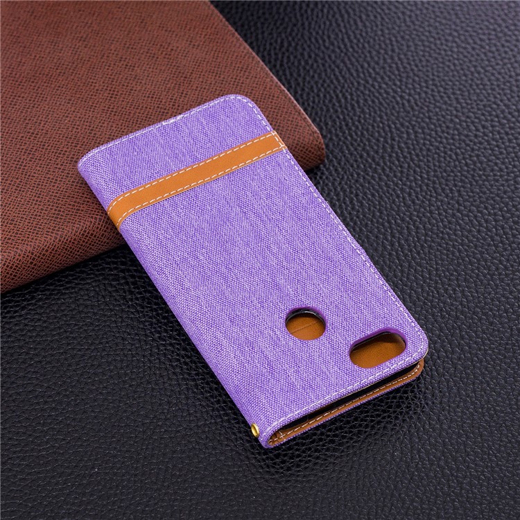 Jean Cloth PU Leather Wallet Stand Mobile Shell for Huawei P9 lite mini/Y6 Pro (2017)/Enjoy 7 - Purple-5