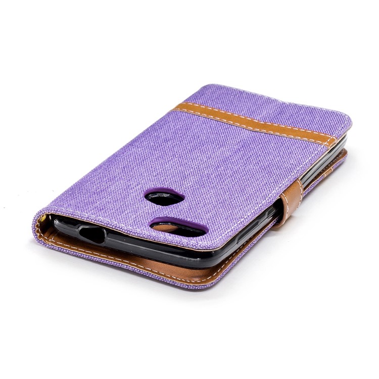 Jean Cloth PU Leather Wallet Stand Mobile Shell for Huawei P9 lite mini/Y6 Pro (2017)/Enjoy 7 - Purple-9