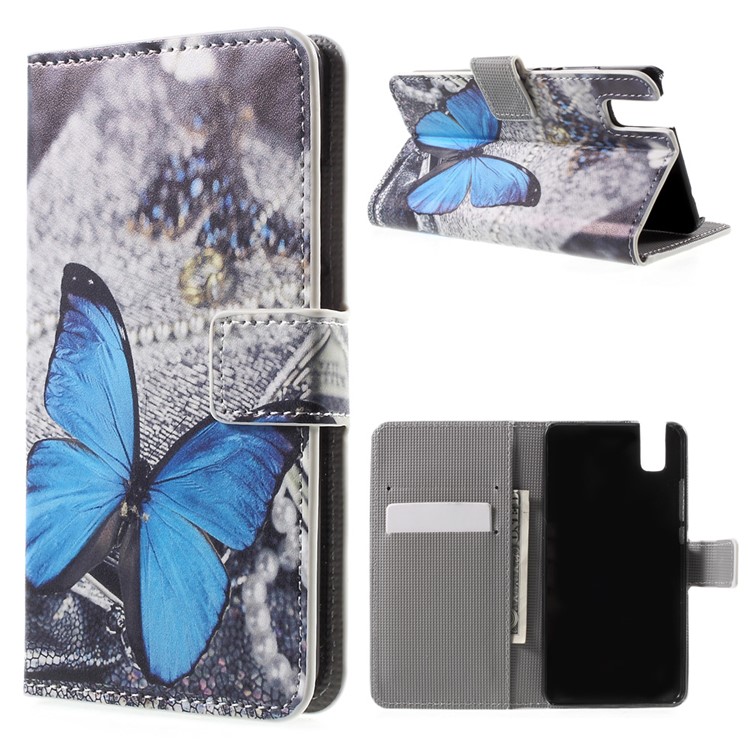 Wallet Leather Stand Cover for Huawei ShotX / Honor 7i - Blue Butterfly-1