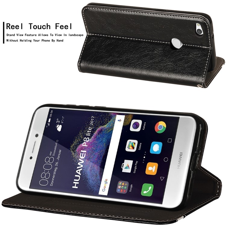 Business Style Auto-absorbed PU Leather Case with Card Slot for Huawei P8 Lite (2017)/Honor 8 Lite - Black-5