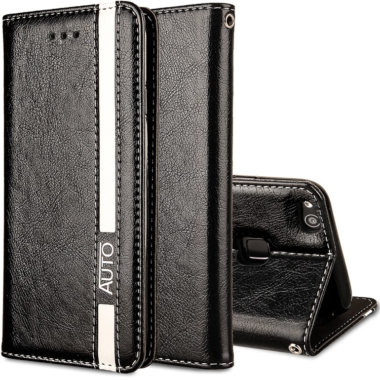 Flip PU Leather Card Holder Stand Case with Magnetic Closure for Huawei P10 Lite 2017 - Black-1