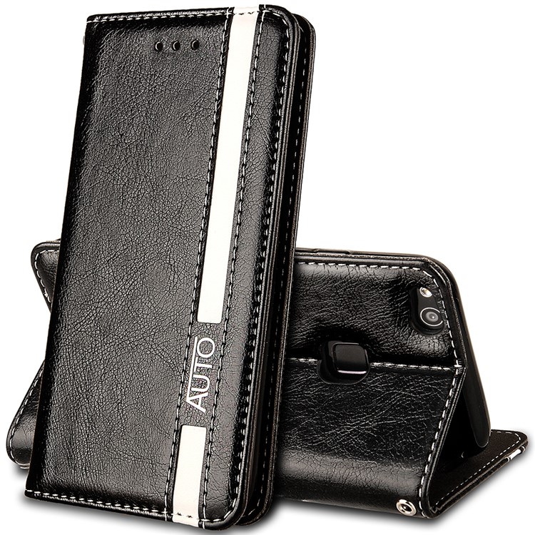 Flip PU Leather Card Holder Stand Case with Magnetic Closure for Huawei P10 Lite 2017 - Black-2