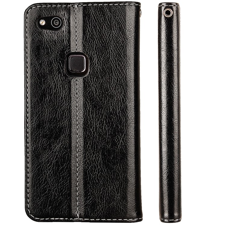 Flip PU Leather Card Holder Stand Case with Magnetic Closure for Huawei P10 Lite 2017 - Black-3