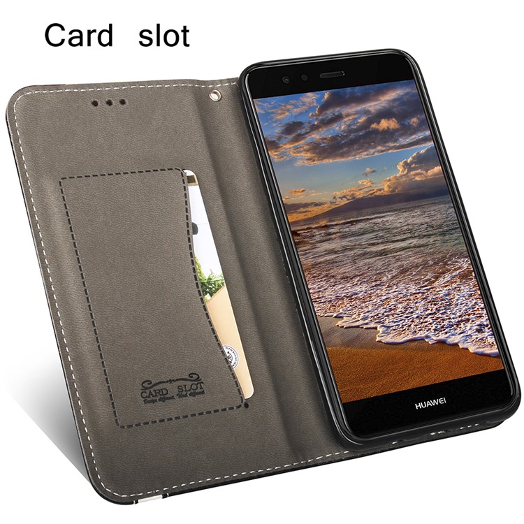 Flip PU Leather Card Holder Stand Case with Magnetic Closure for Huawei P10 Lite 2017 - Black-4