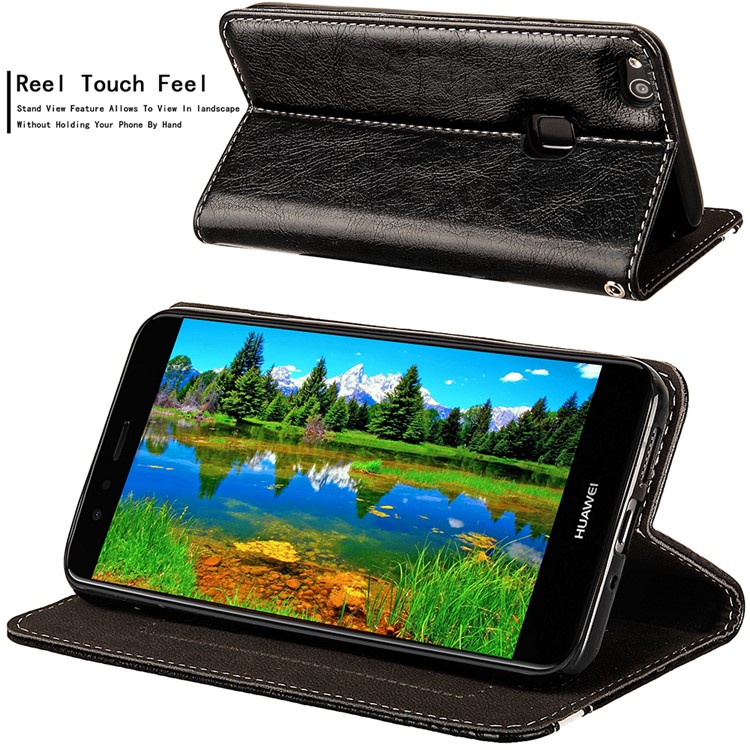 Flip PU Leather Card Holder Stand Case with Magnetic Closure for Huawei P10 Lite 2017 - Black-5