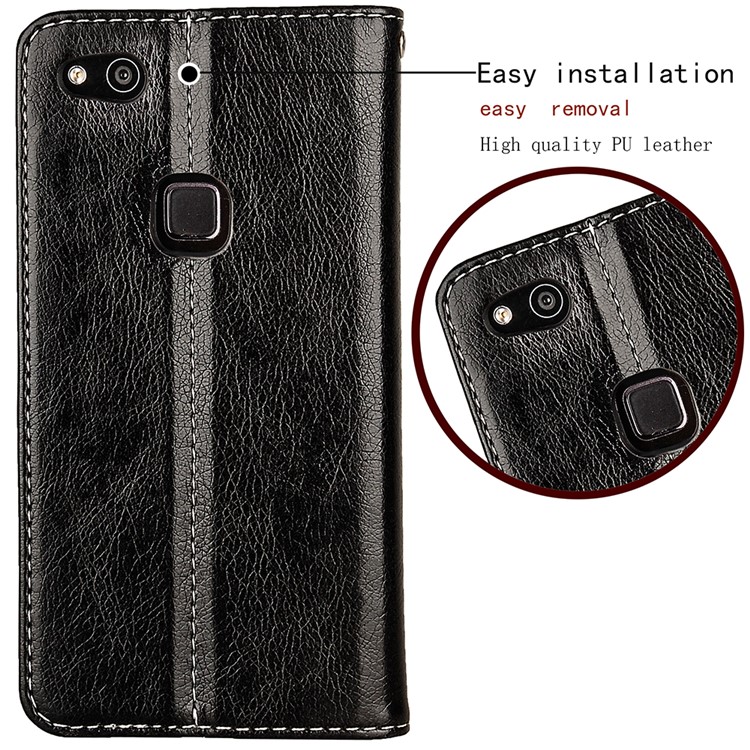 Flip PU Leather Card Holder Stand Case with Magnetic Closure for Huawei P10 Lite 2017 - Black-6