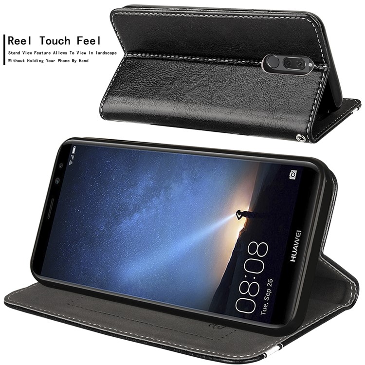 Business Style Auto-absorbed PU Leather Case with Card Slot for Huawei Mate 10 Lite / nova 2i / Maimang 6 / Honor 9i (India) - Black-5