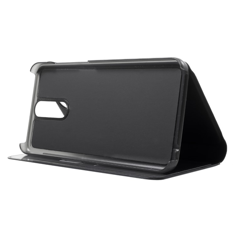 Informations Sur La Surface Du Miroir Plaqué Vue Stand Stand Smart Case Pour Huawei Mate 10 Lite / Nova 2i / Maimang 6 / Honor 9i (Inde) - Noir