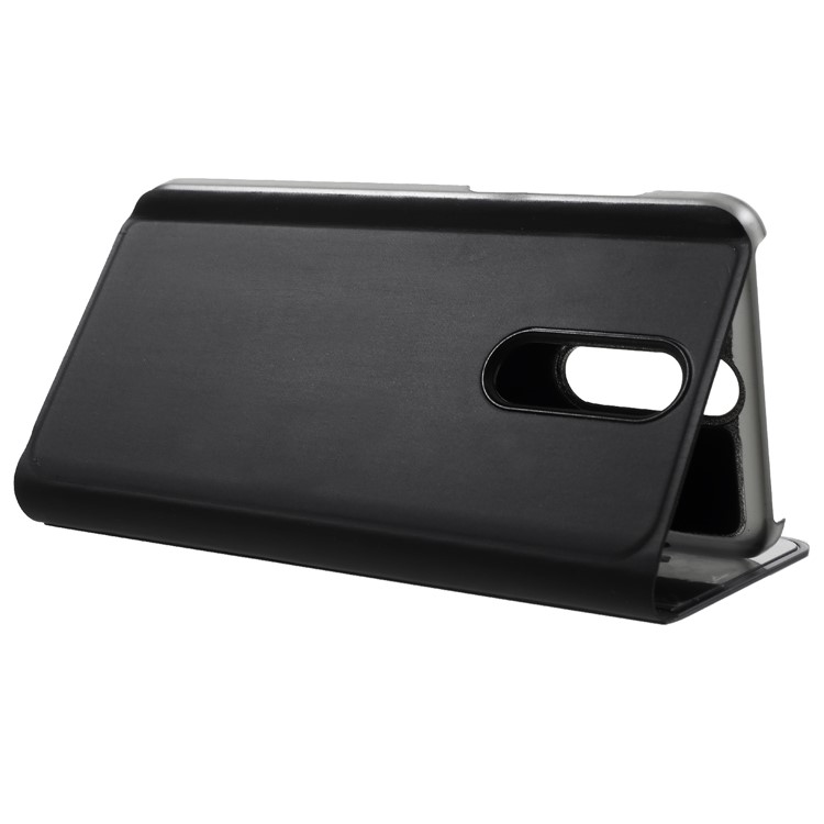 Placcato Specchio Superficie Informazioni View Stand Pelle Smart Case Per Huawei Mate 10 Lite / Nova 2i / Maimang 6 / Onore 9i (India) - Nero