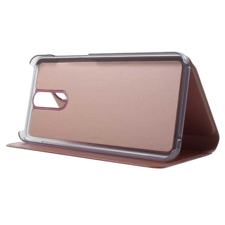 Informations Sur La Surface Du Miroir Plaqué Vue Stand Stand Smart Cover Pour Huawei Mate 10 Lite / Nova 2i / Maimang 6 / Honor 9i (Inde) - Or Rose-4