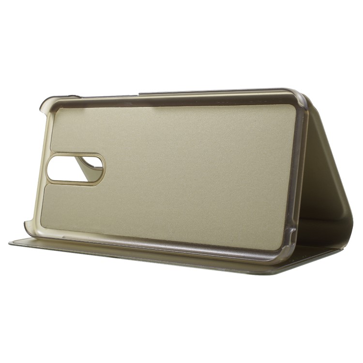 Plated Mirror Surface Information View Stand Leather Smart Casing for Huawei Mate 10 Lite/nova 2i/Maimang 6/Honor 9i (India) - Gold-5