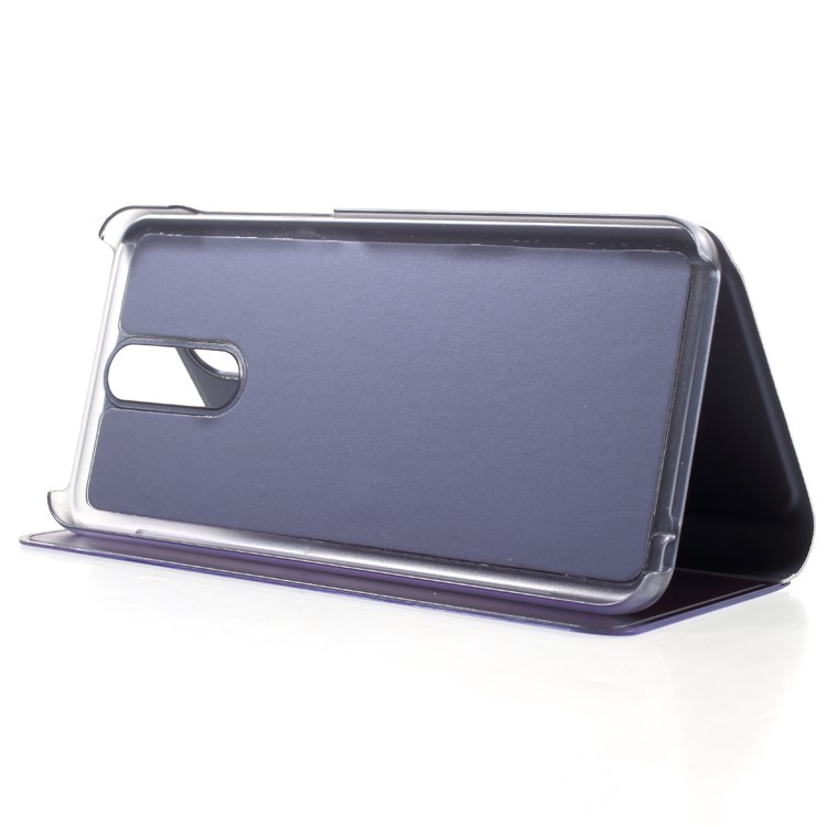 Plated Mirror Surface Information View Stand Leather Smart Cell Phone Case for Huawei Mate 10 Lite/nova 2i/Maimang 6/Honor 9i (India) - Purple-5