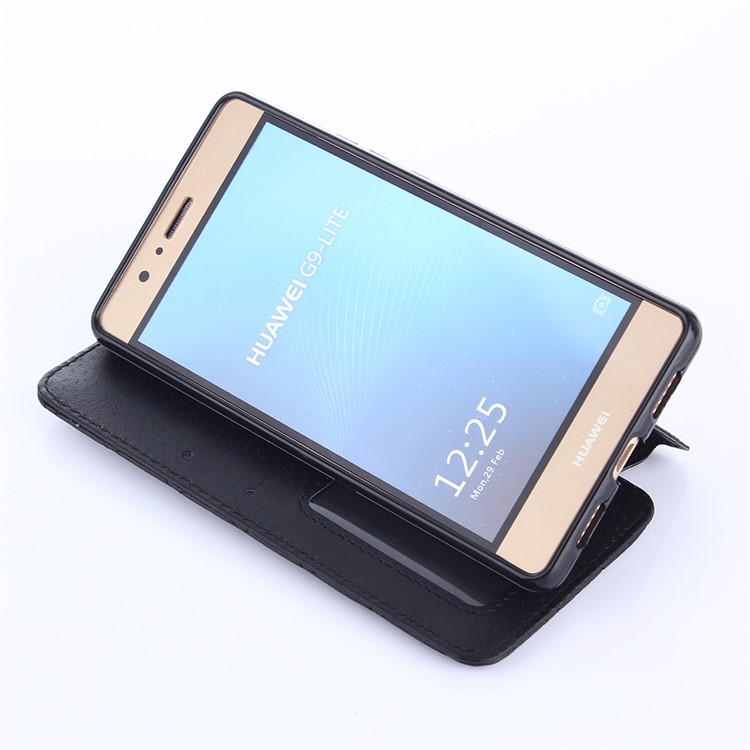 Crown Grid Pattern Leather Card Holder Stand Case for Huawei P9 Lite / G9 Lite - Black-4