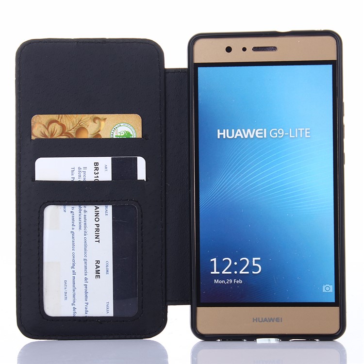 Crown Grid Pattern Leather Card Holder Stand Case for Huawei P9 Lite / G9 Lite - Black-5