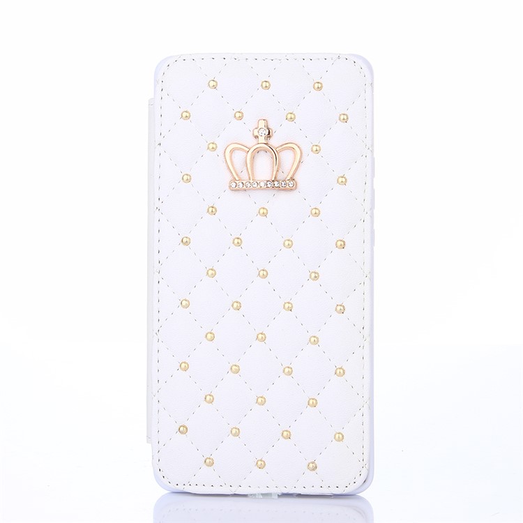 Crown Grid Pattern Leather Card Holder Stand Cover for Huawei P9 Lite / G9 Lite - White-2
