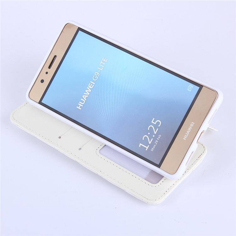 Crown Grid Pattern Leather Card Holder Stand Cover for Huawei P9 Lite / G9 Lite - White-4