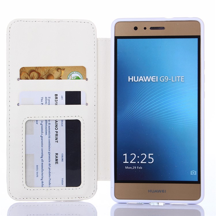 Crown Grid Pattern Leather Card Holder Stand Cover for Huawei P9 Lite / G9 Lite - White-5