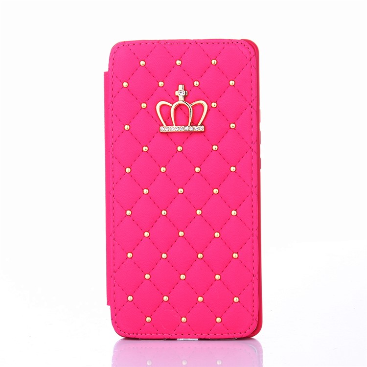 Crown Grid Pattern Leather Card Holder Stand Casing for Huawei P9 Lite / G9 Lite - Rose-2