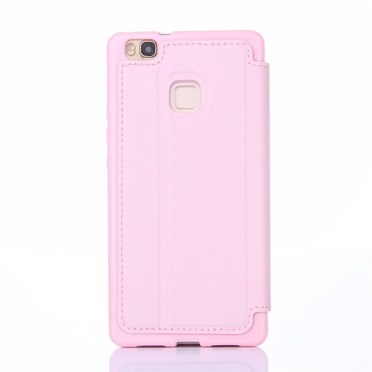 Crown Grid Pattern Leather Card Holder Stand Shell for Huawei P9 Lite / G9 Lite - Pink-3