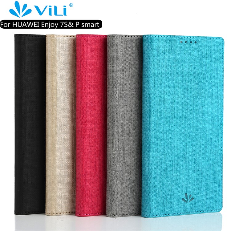 VILI DMX Cross Texture Card Holder Leather Stand Case for Huawei P Smart/Enjoy 7S - Black-4