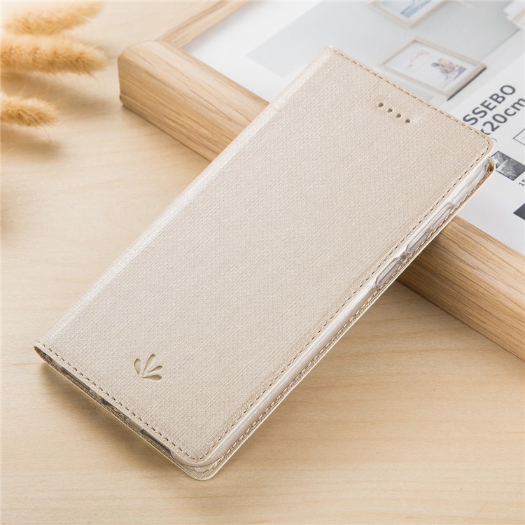 VILI DMX Cross Texture Card Holder Leather Stand Casing for Huawei P Smart/Enjoy 7S - Gold-1
