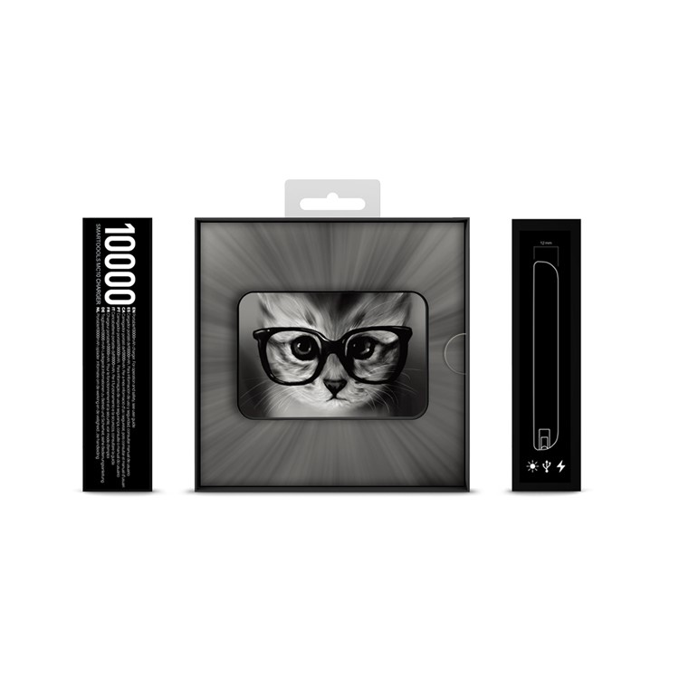 Cartoon Series Portable 10000mAh Power Bank Backup Battery Charger for Samsung, iPhone, Huawei etc. - Cat Wearing Glasses-10