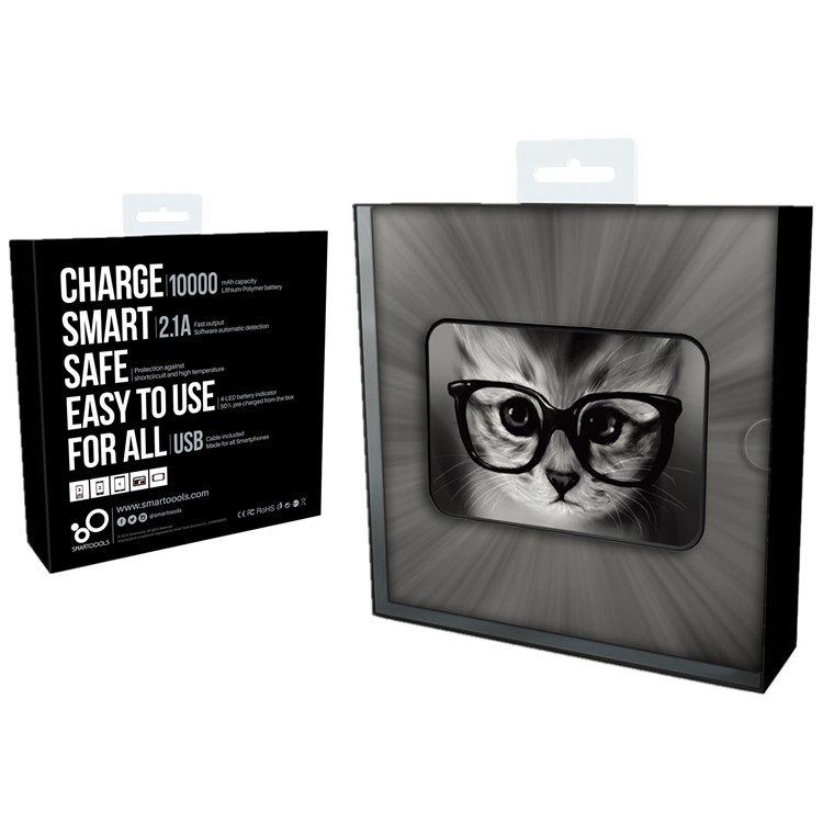 Cartoon Series Portable 10000mAh Power Bank Backup Battery Charger for Samsung, iPhone, Huawei etc. - Cat Wearing Glasses-11