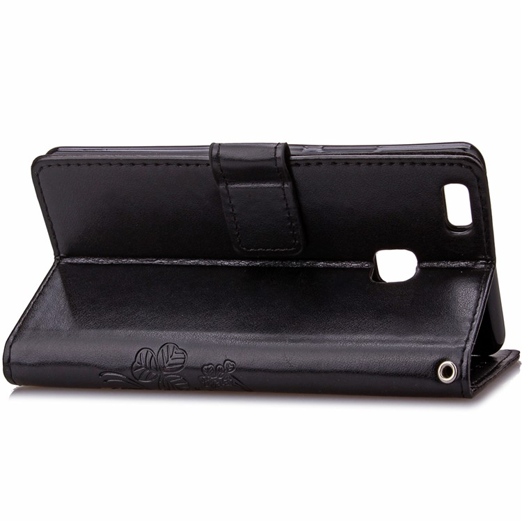 Imprint Lucky Clover Magnetic Wallet PU Leather Stand Cover for Huawei P9 Lite/G9 Lite - Black-11