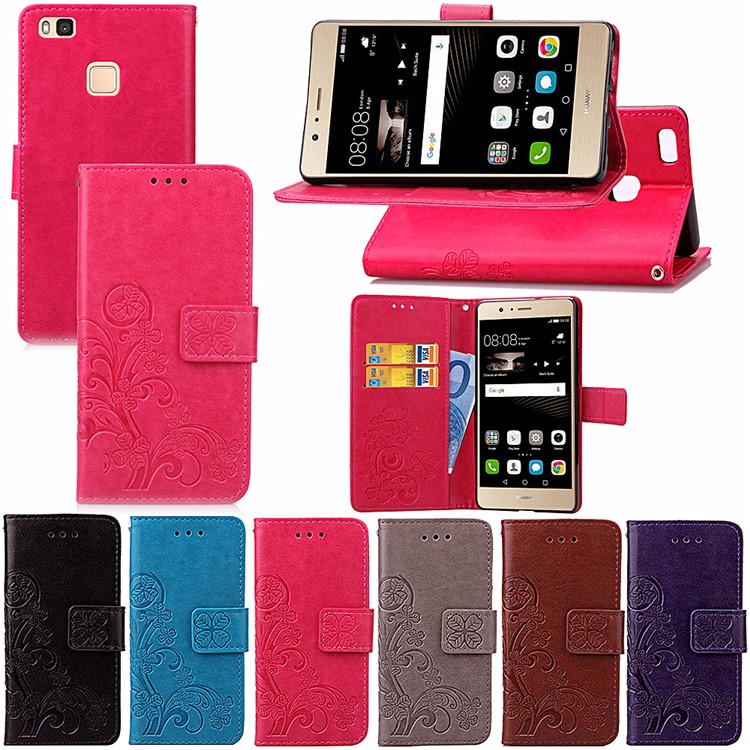 Imprint Lucky Clover Magnetic Wallet PU Leather Stand Cover for Huawei P9 Lite/G9 Lite - Black-15