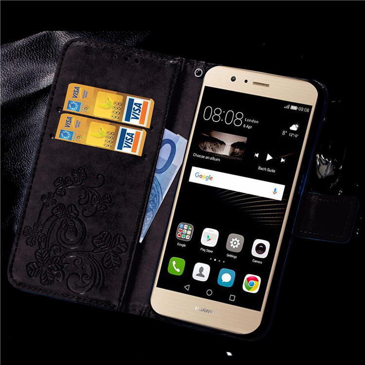 Imprint Lucky Clover Magnetic Wallet PU Leather Stand Cover for Huawei P9 Lite/G9 Lite - Black-4