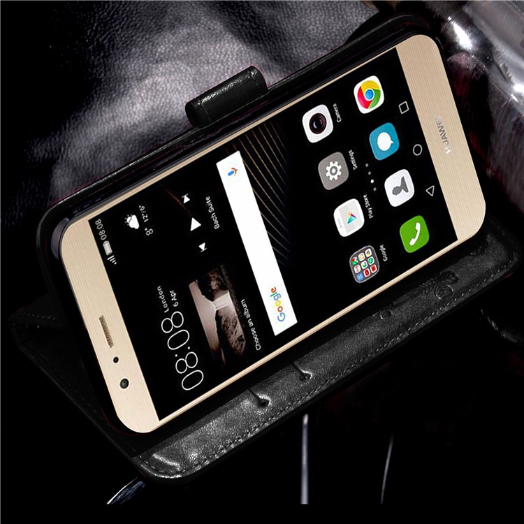 Imprint Lucky Clover Magnetic Wallet PU Leather Stand Cover for Huawei P9 Lite/G9 Lite - Black-5