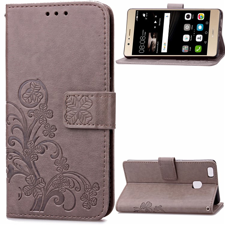 Imprint Lucky Clover Magnetic Wallet PU Leather Stand Case for Huawei P9 Lite/G9 Lite - Grey-1