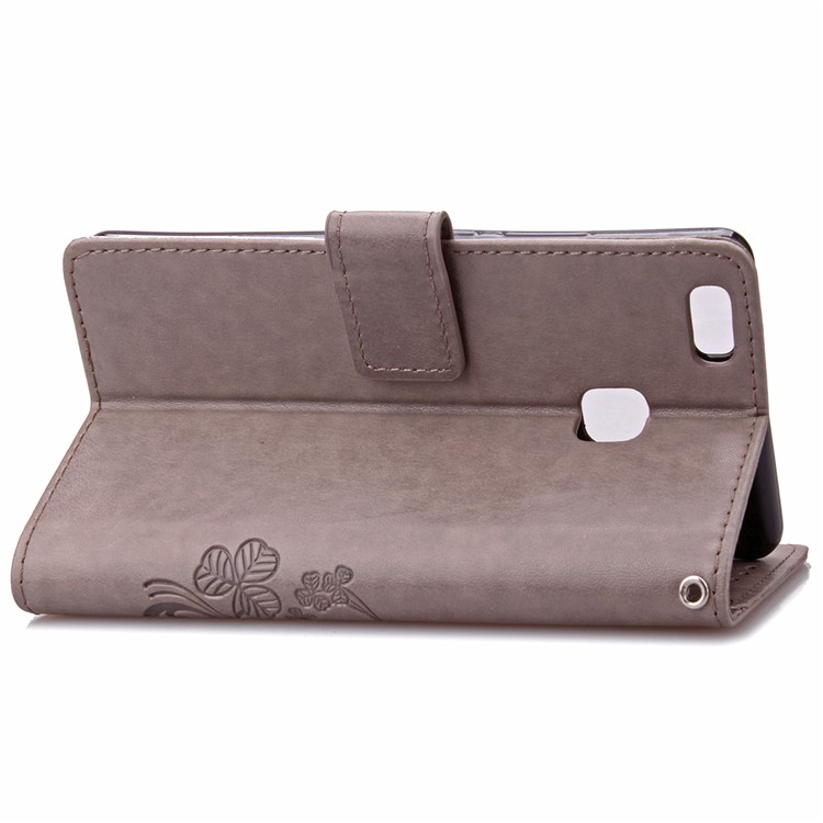 Imprint Lucky Clover Magnetic Wallet PU Leather Stand Case for Huawei P9 Lite/G9 Lite - Grey-11