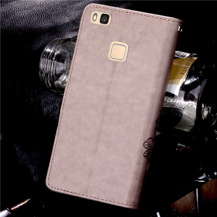 Imprint Lucky Clover Magnetic Wallet PU Leather Stand Case for Huawei P9 Lite/G9 Lite - Grey-4